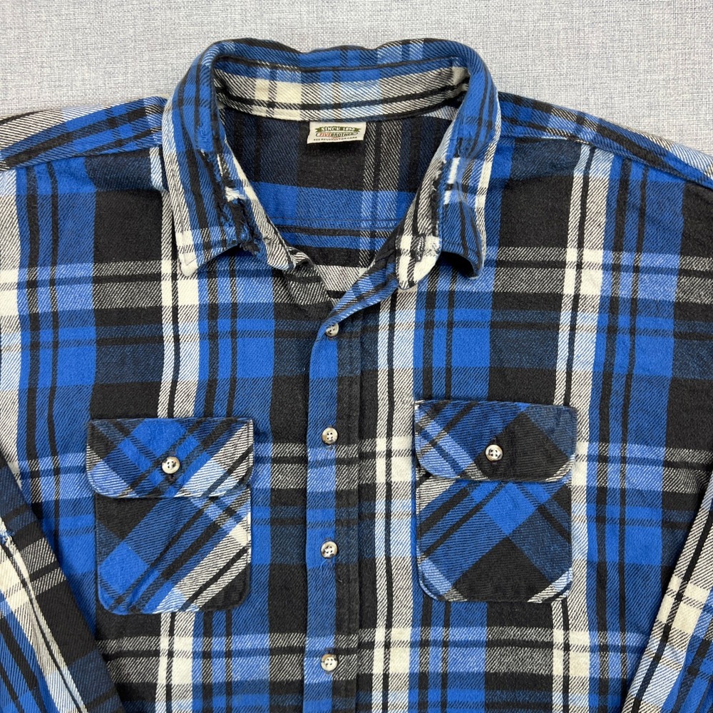 VTG 90s Five Brother Flannel Shirt Men 4XL Blue Black Plaid Heavyweight Workwear